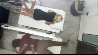 Body Massage on Beautiful Wife Near Husband in Couples Salon Recorded